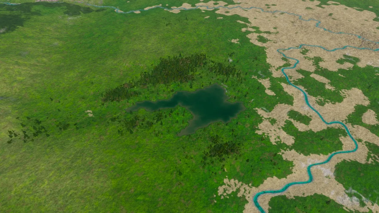 Abendsee, the branching lowland hollow, in the Atlas game after water fills the planned basin