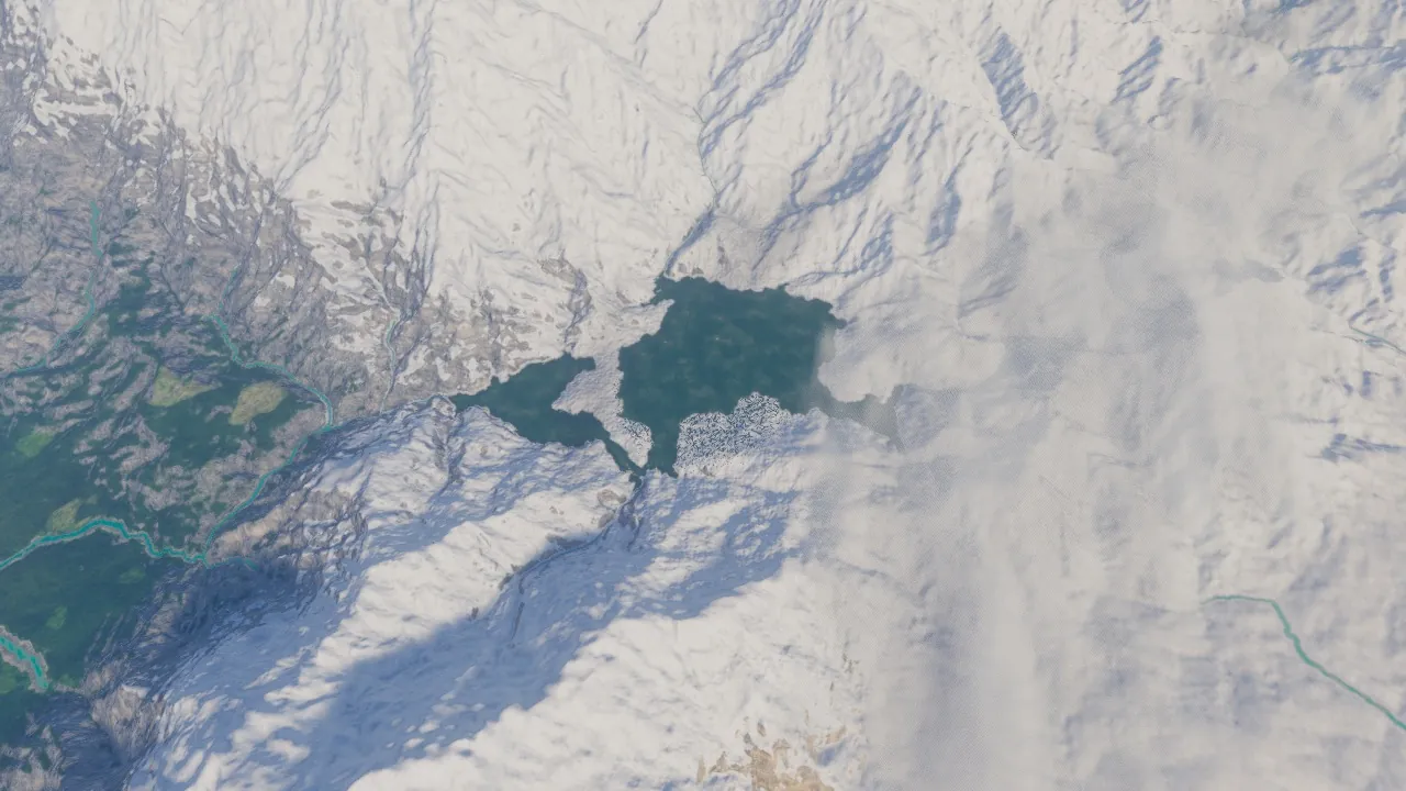 Joutsenjarvi, the northern basin, in the Atlas game after water fills the planned basin