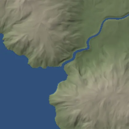 Hananqucha: first neck, after lake installation, shown as plan-view shaded relief with blue diagnostic water