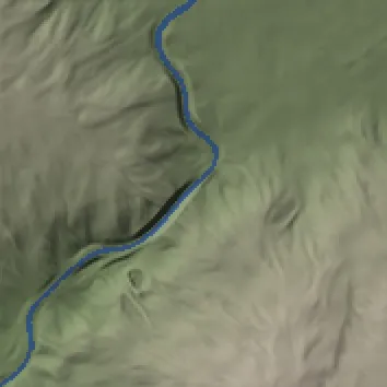 Hananqucha: second neck, before lake installation, shown as plan-view shaded relief with blue diagnostic water