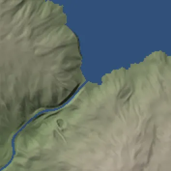 Hananqucha: second neck, after lake installation, shown as plan-view shaded relief with blue diagnostic water