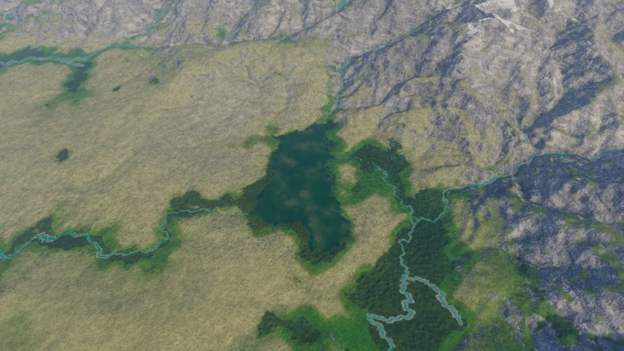 Hananqucha, the broad basin, in the Atlas game after water fills the planned basin