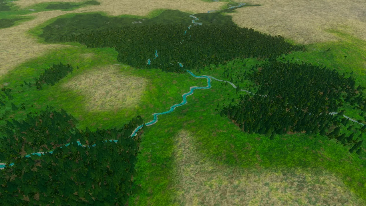 Hananqucha, the first planned outlet neck, in the Atlas game before the new lake occupies the hollow