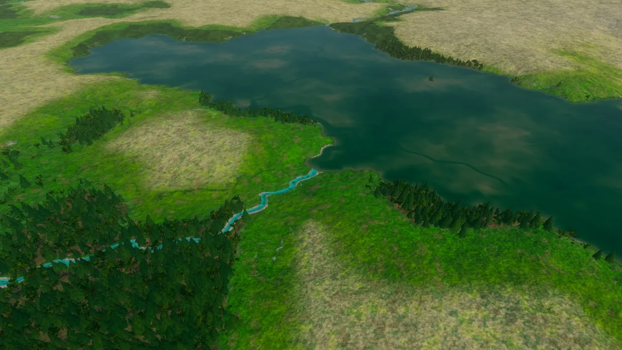 Hananqucha, the first planned outlet neck, in the Atlas game after water fills the planned basin