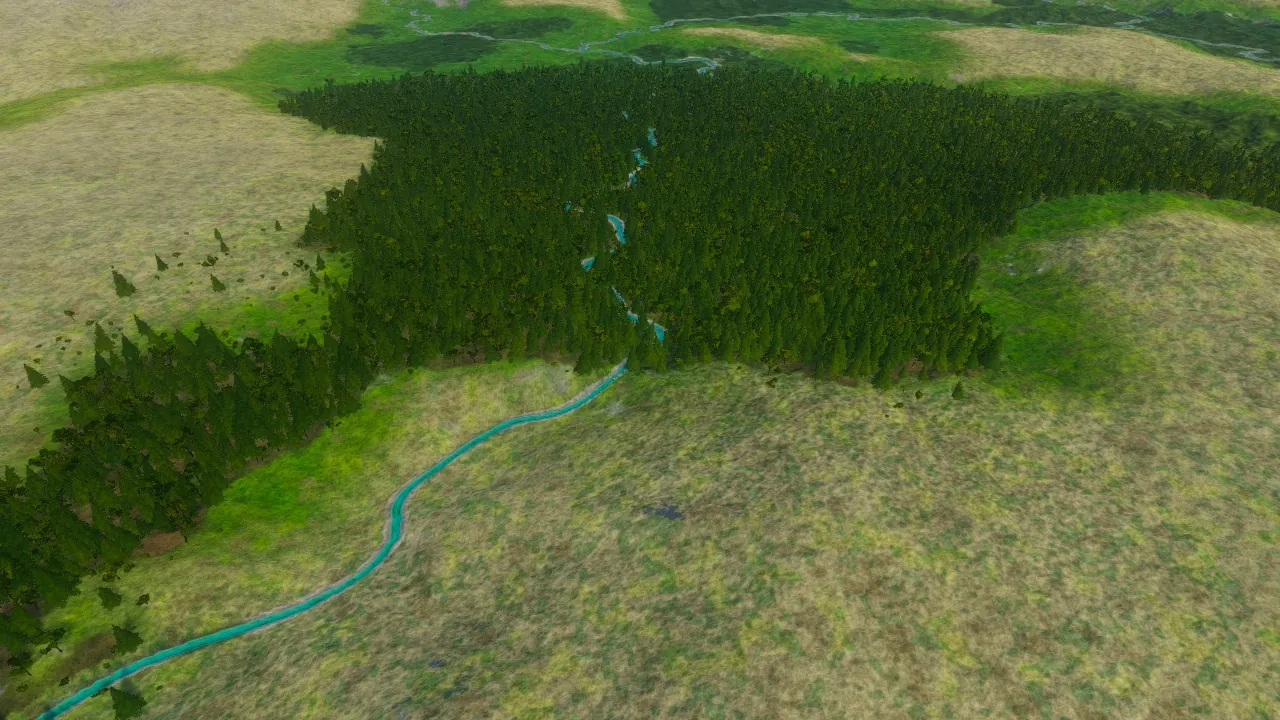 Hananqucha, the second planned outlet neck, in the Atlas game before the new lake occupies the hollow