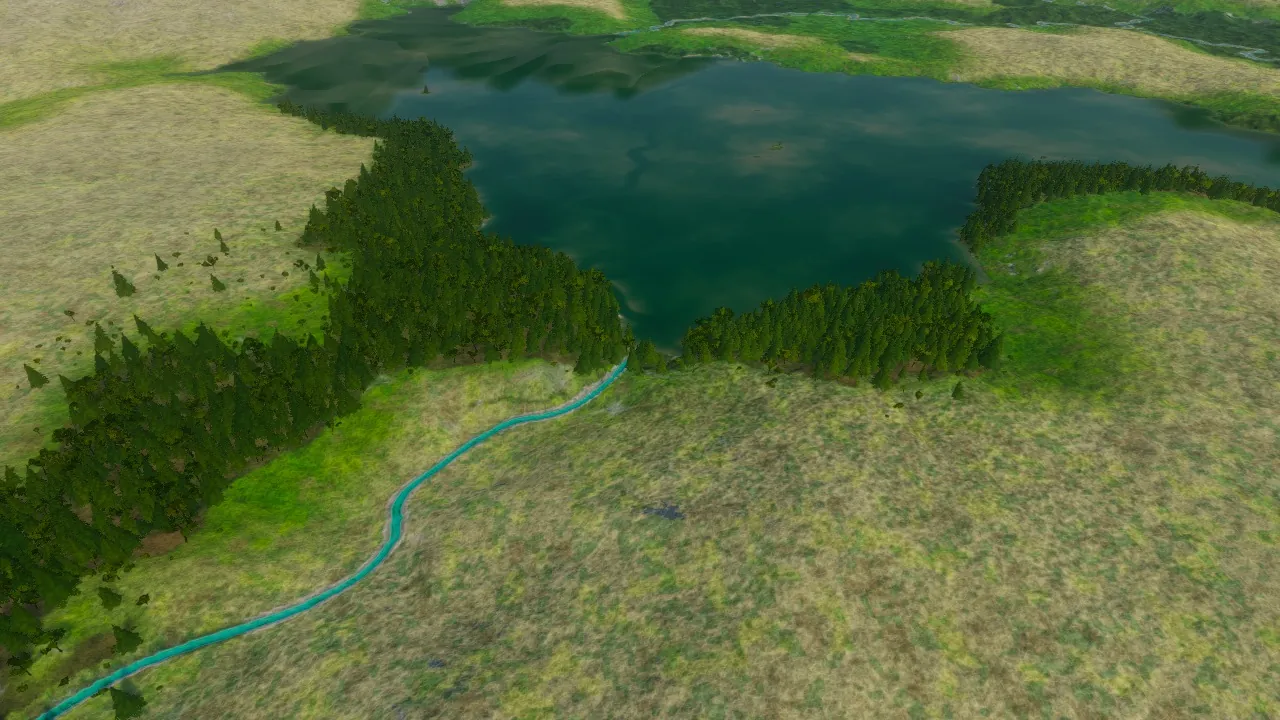 Hananqucha, the second planned outlet neck, in the Atlas game after water fills the planned basin