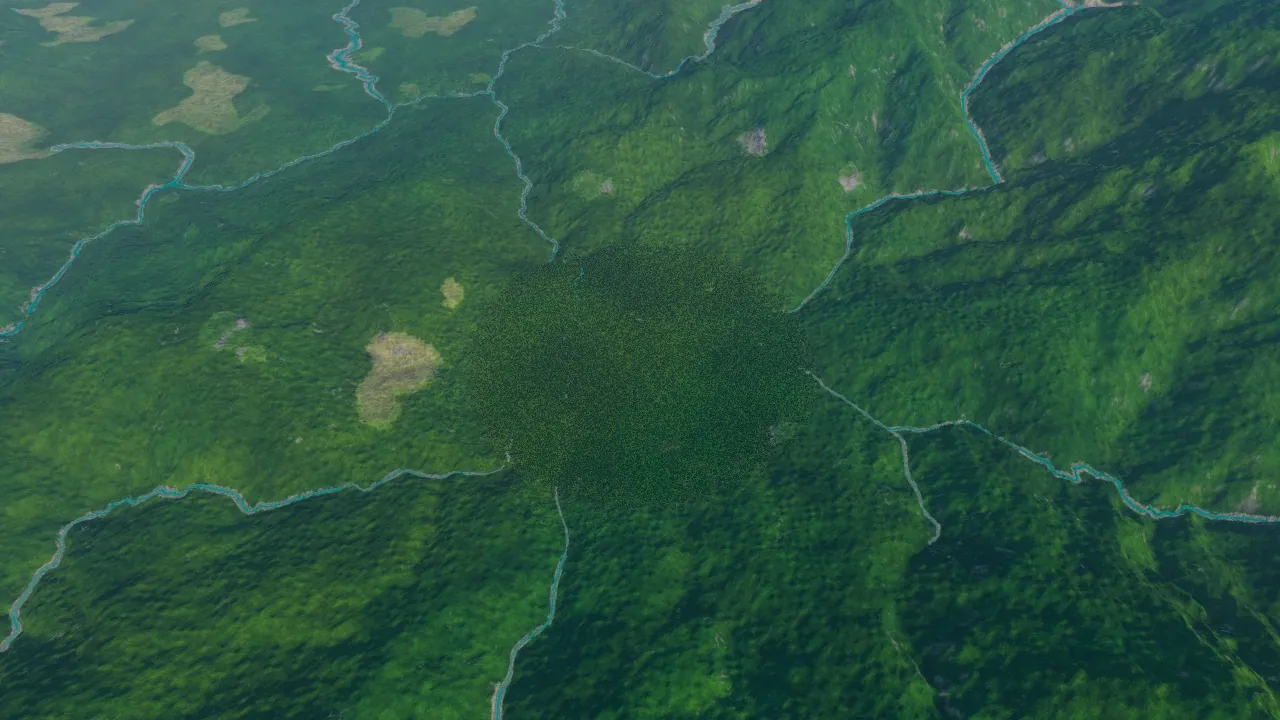 Ho Thac, the lake beneath the surrounding mountains, in the Atlas game before the new lake occupies the hollow