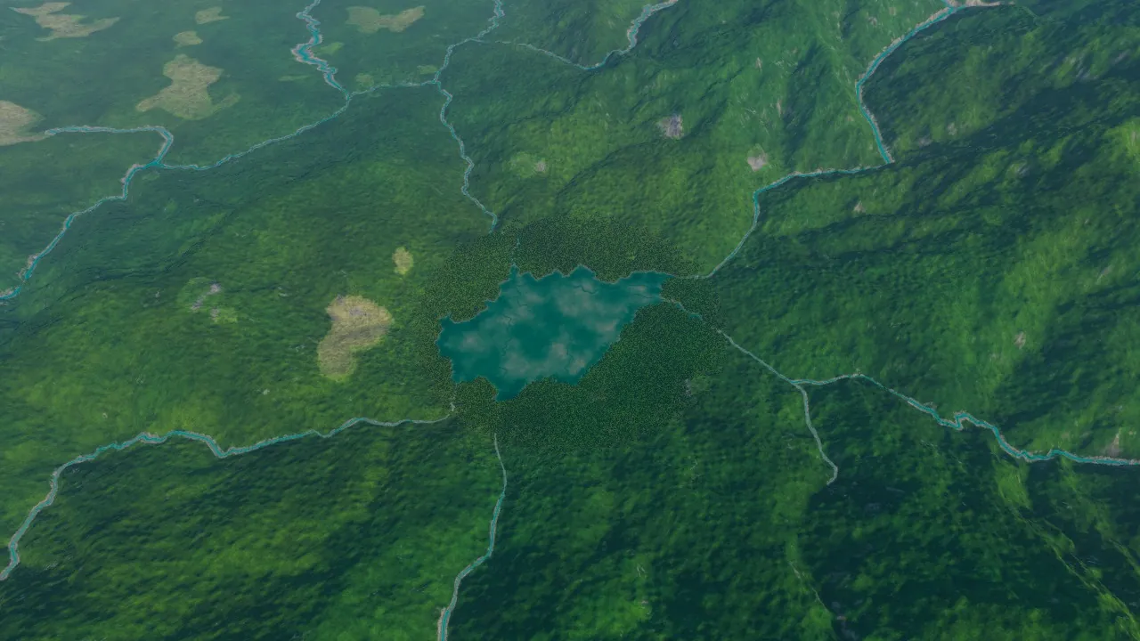 Ho Thac, the lake beneath the surrounding mountains, in the Atlas game after water fills the planned basin