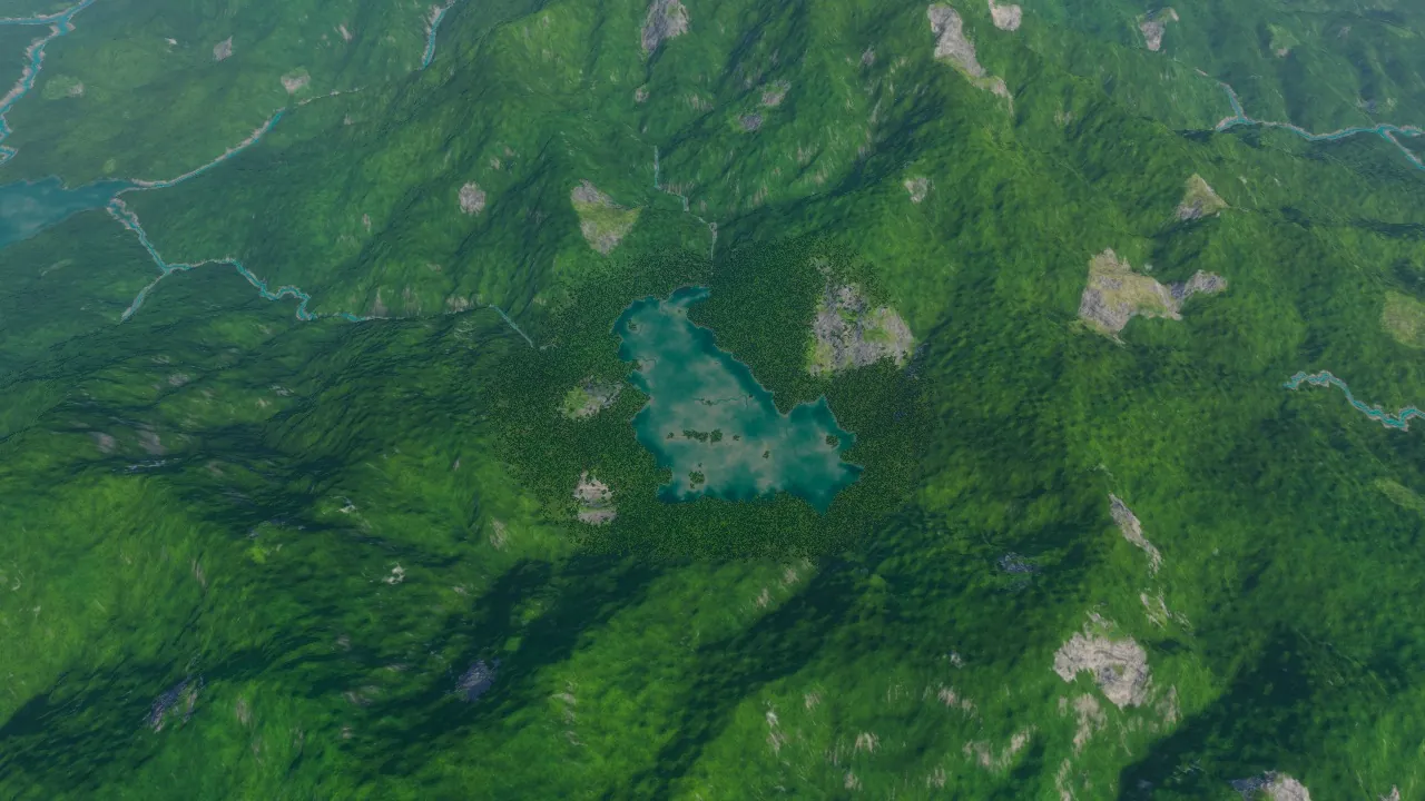 Ho Treo, the enclosed mountain basin, in the Atlas game after water fills the planned basin