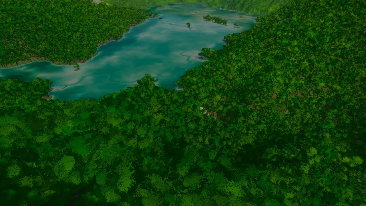 Ho Treo, the closer lake and gorge connection, in the Atlas game after water fills the planned basin